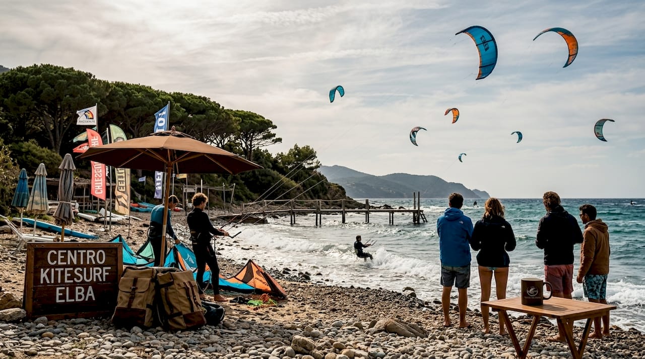 Spot ideale per il kitesurf sulla costa dell’Elba, perfetto quando soffia il Maestrale.