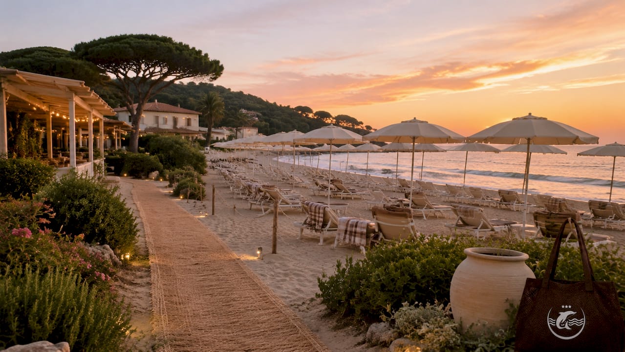 Spiaggia attrezzata dell’hotel con ombrelloni e lettini sempre in perfetto ordine