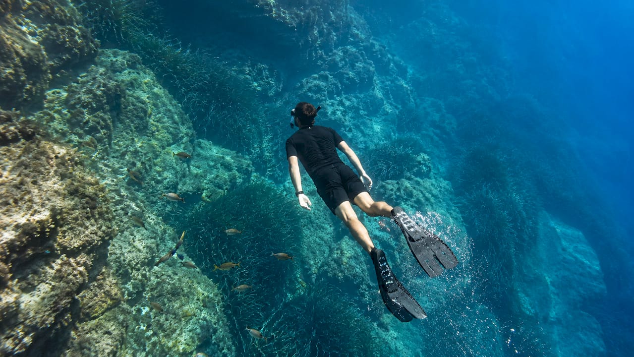 Appassionato di snorkeling tra le acque cristalline dell’isola d’Elba