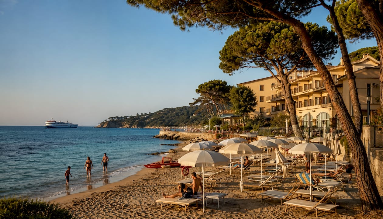 Albergo direttamente sul mare a Procchio, con accesso alla spiaggia e acque cristalline.